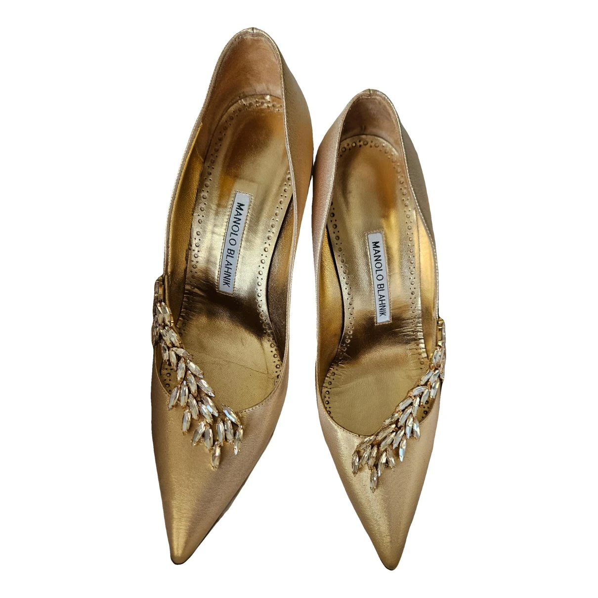 Pre-owned Manolo Blahnik Nadira Cloth Heels In Gold