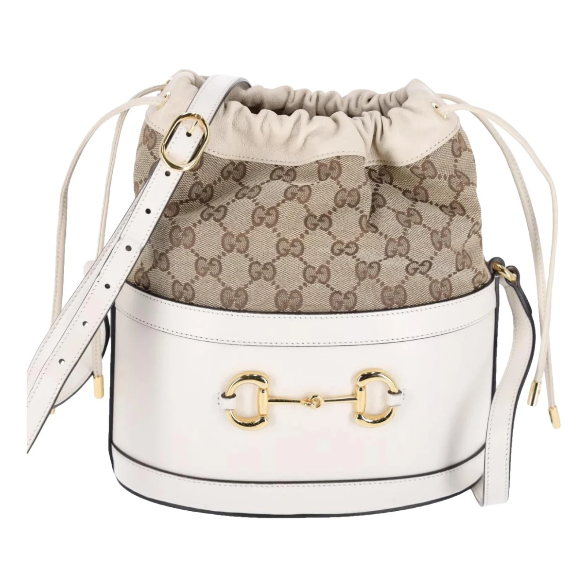Pre-owned Gucci Horsebit 1955 Bucket Leather Crossbody Bag In White