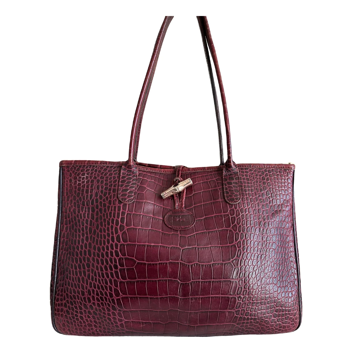 Pre-owned Longchamp Roseau Leather Handbag In Burgundy
