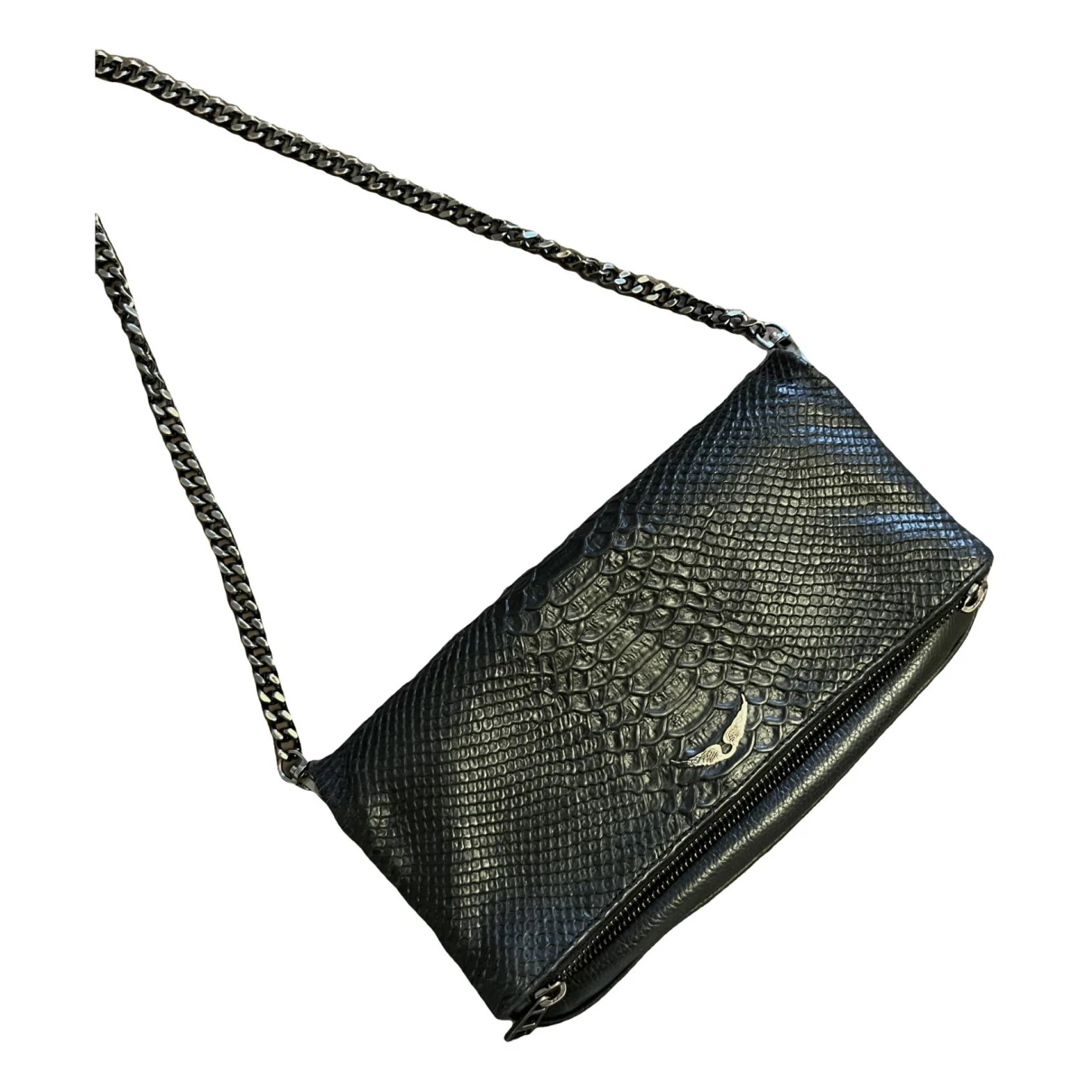 Pre-owned Zadig & Voltaire Rock Leather Clutch Bag In Black