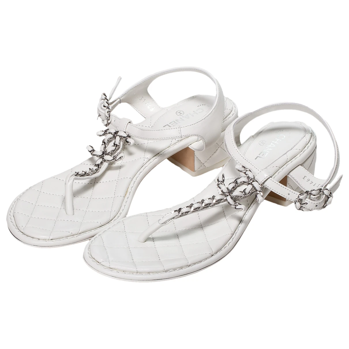 Pre-owned Chanel Slingback Leather Sandal In White