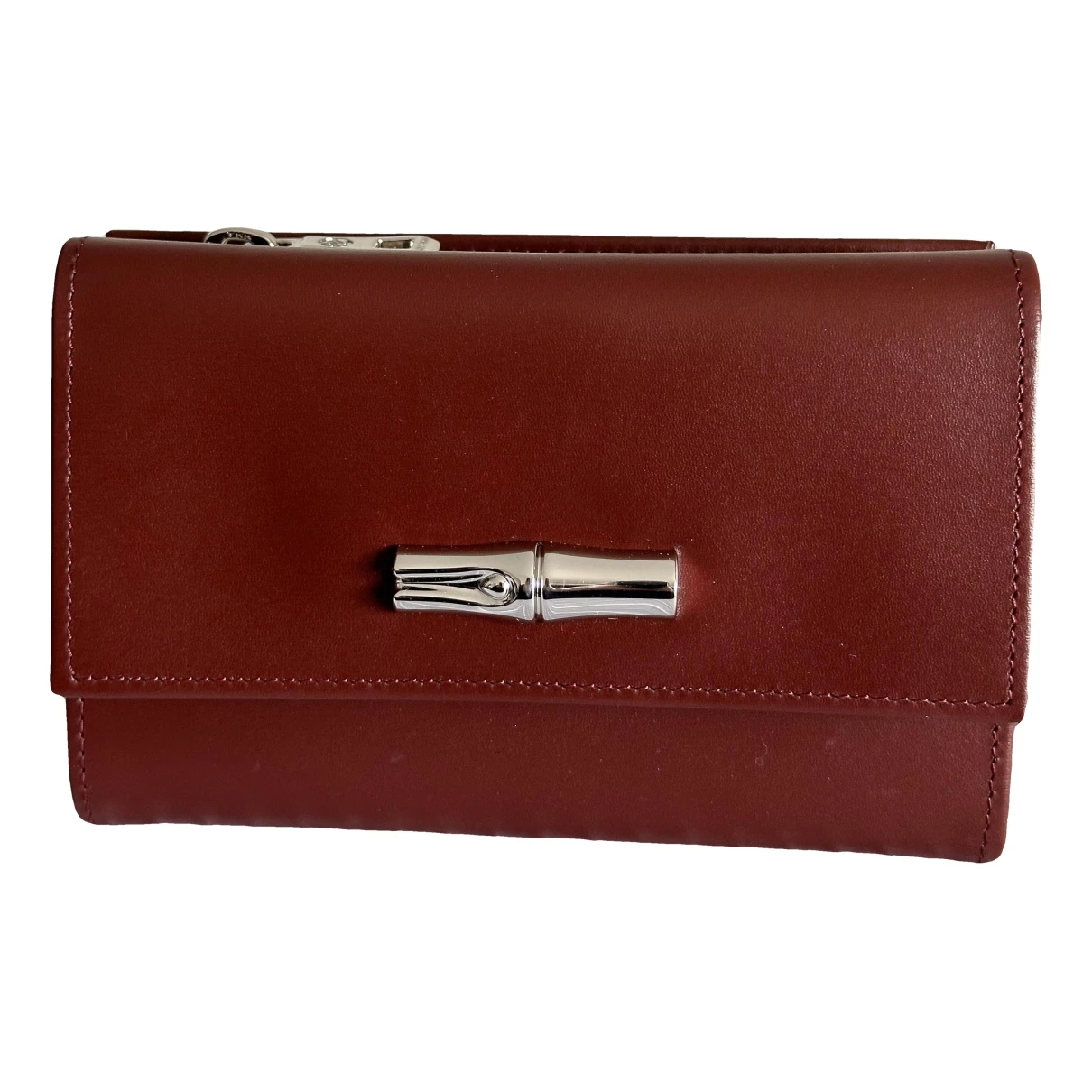 Pre-owned Longchamp Leather Clutch In Burgundy