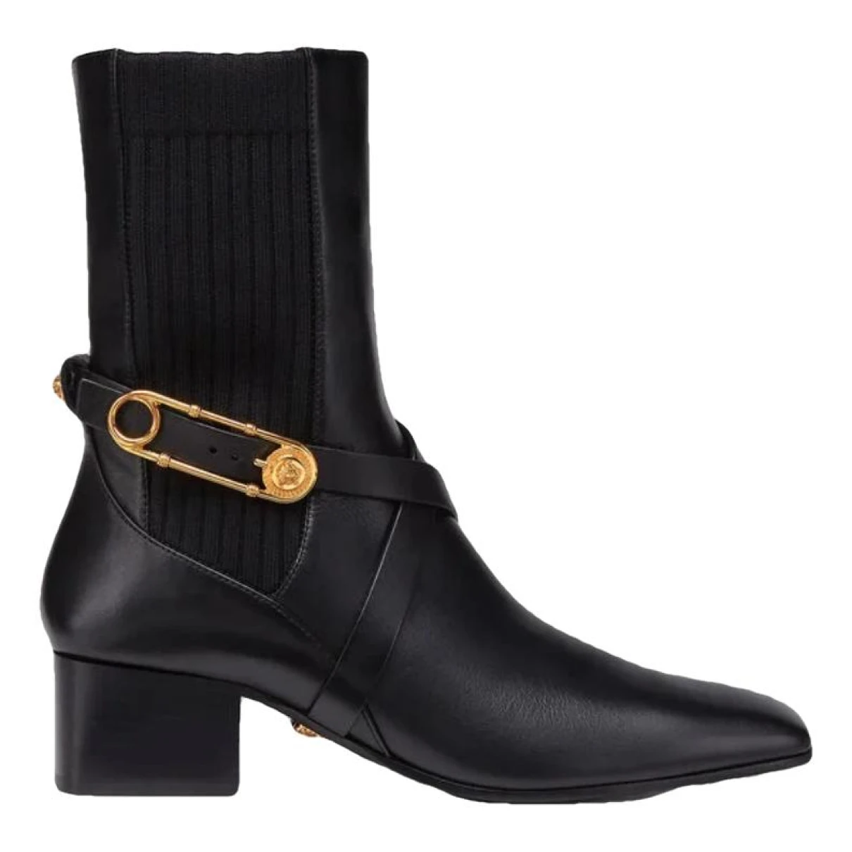 Pre-owned Versace Leather Buckled Boots In Black