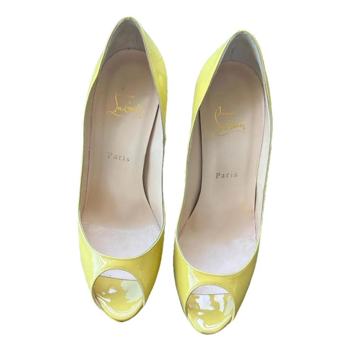 Pre-owned Christian Louboutin Lady Peep Leather Heels In Yellow