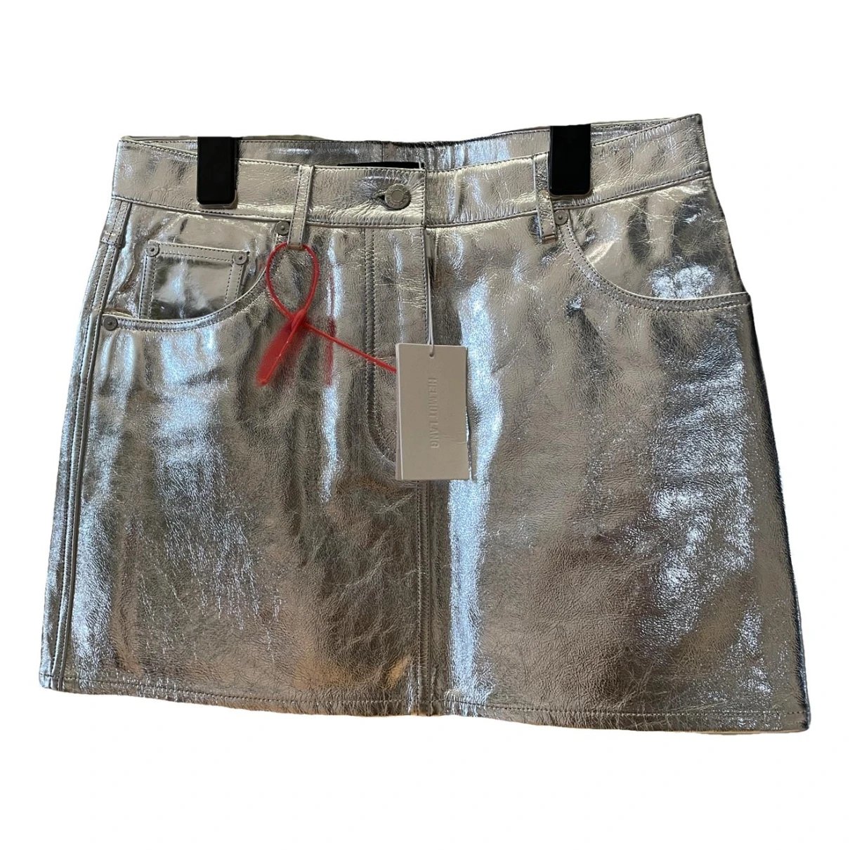 Pre-owned Helmut Lang Leather Mini Skirt In Silver