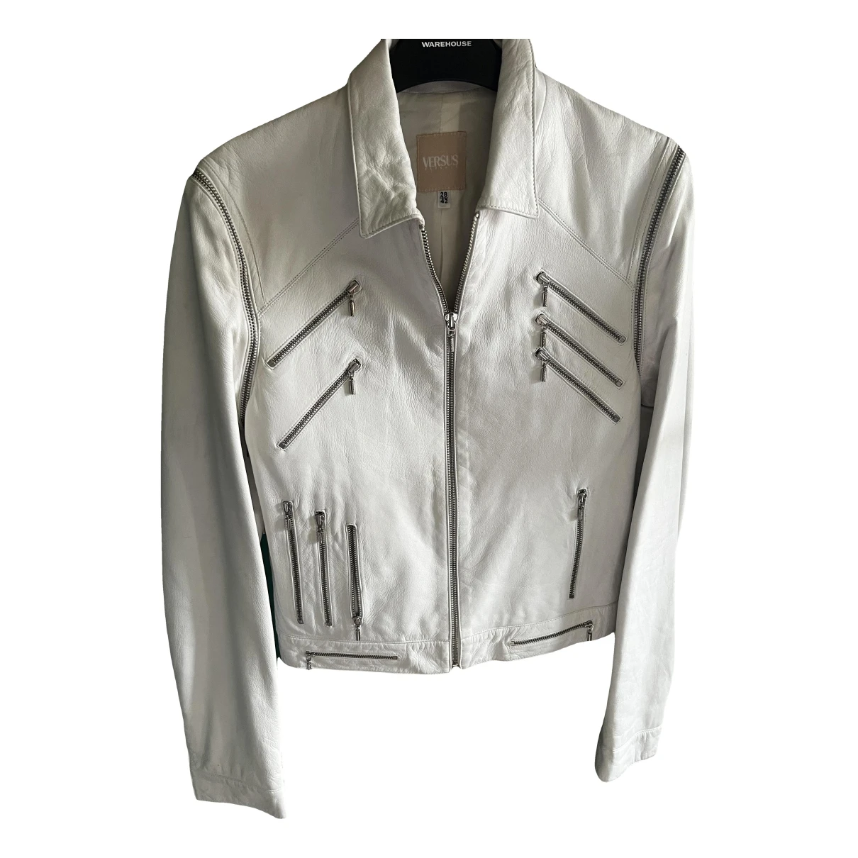 Pre-owned Versus Leather Jacket In White