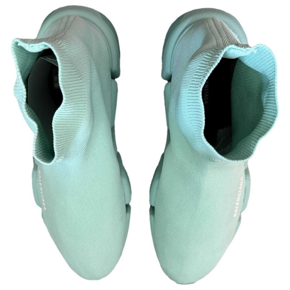 Pre-owned Balenciaga Speed Cloth High Trainers In Turquoise