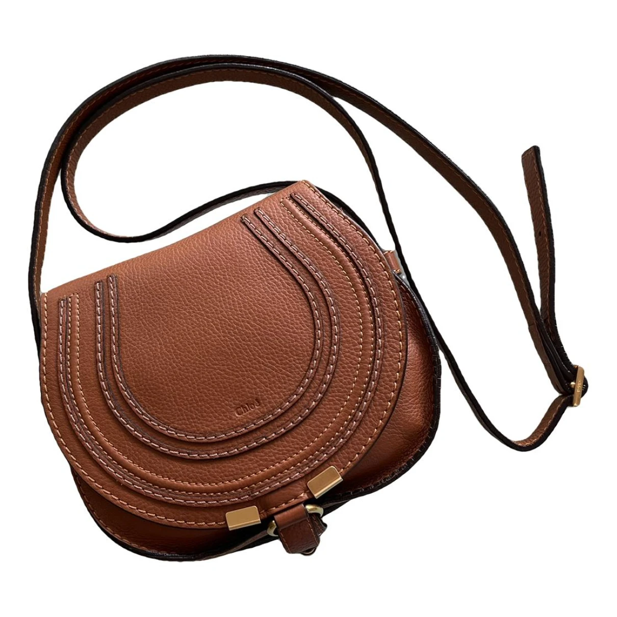 Pre-owned Chloé Marcie Leather Crossbody Bag In Beige
