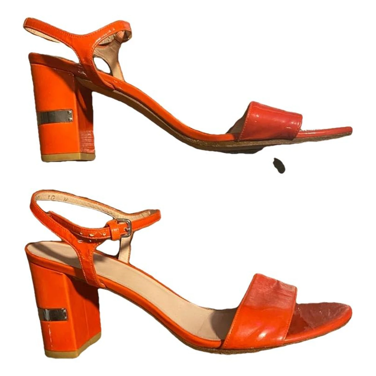 Pre-owned Stuart Weitzman Patent Leather Sandal In Orange