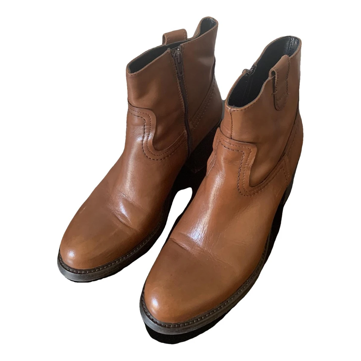 Pre-owned Pollini Leather Ankle Boots In Brown