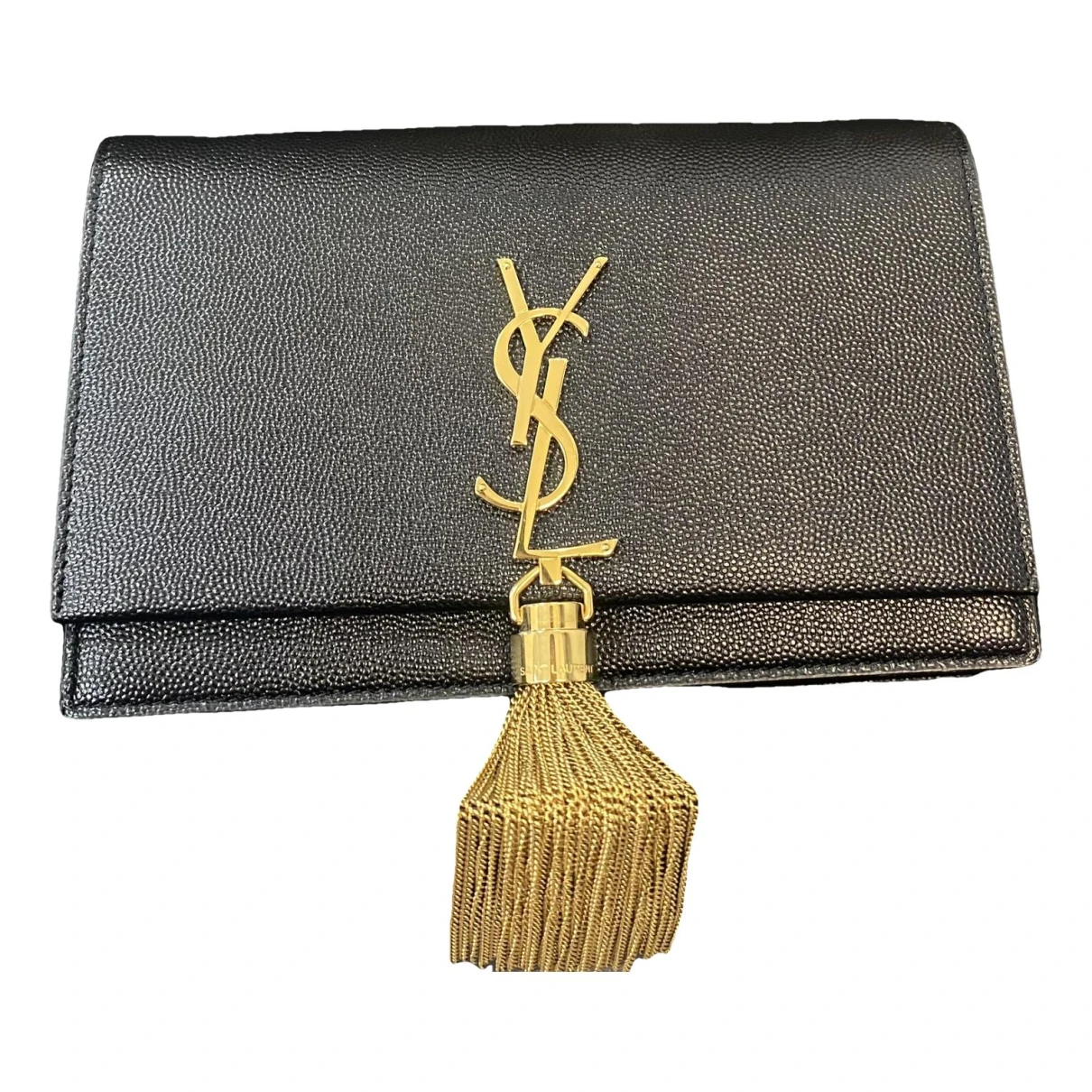Pre-owned Saint Laurent Kate Monogramme Leather Clutch Bag In Black