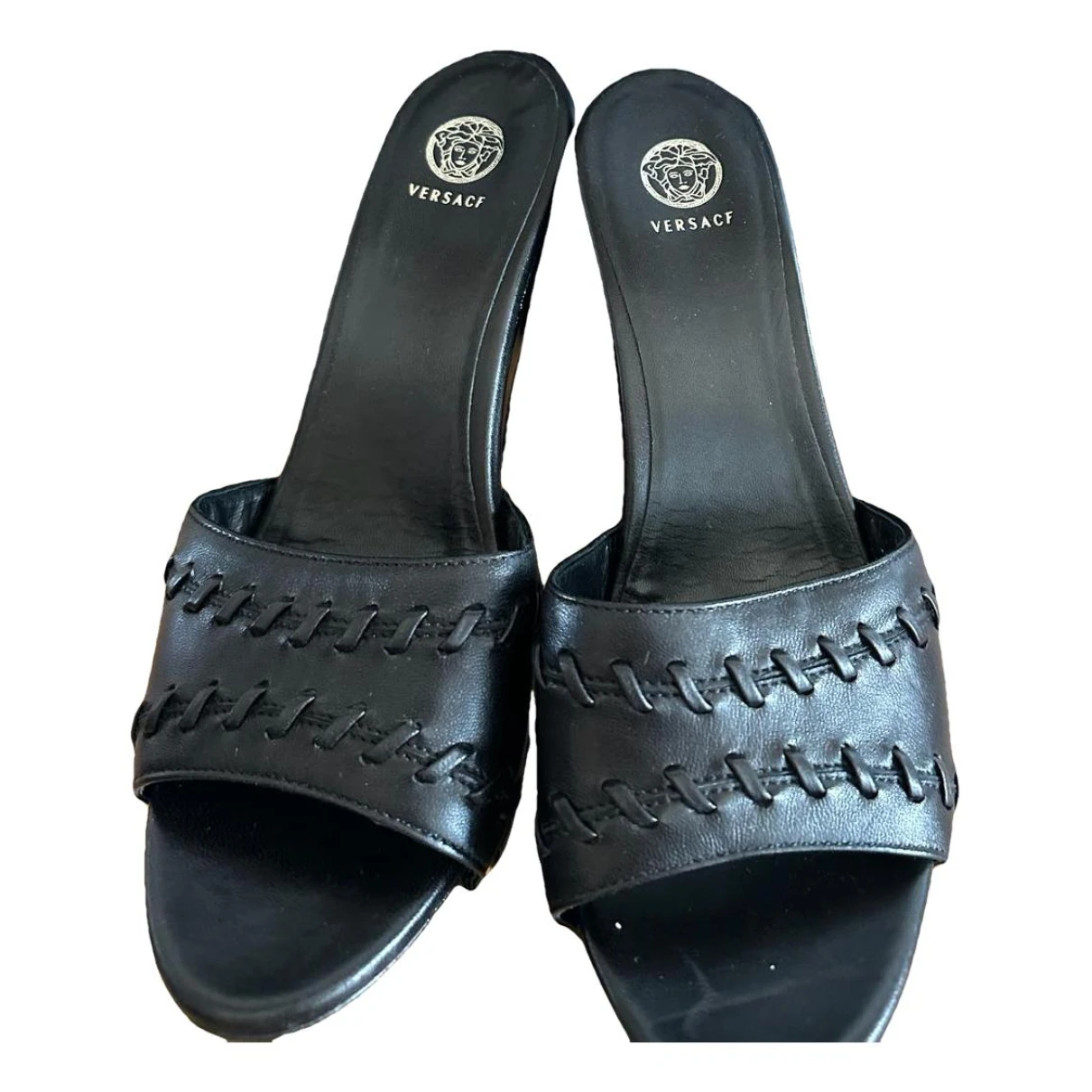 Pre-owned Versace Leather Mules & Clogs In Black