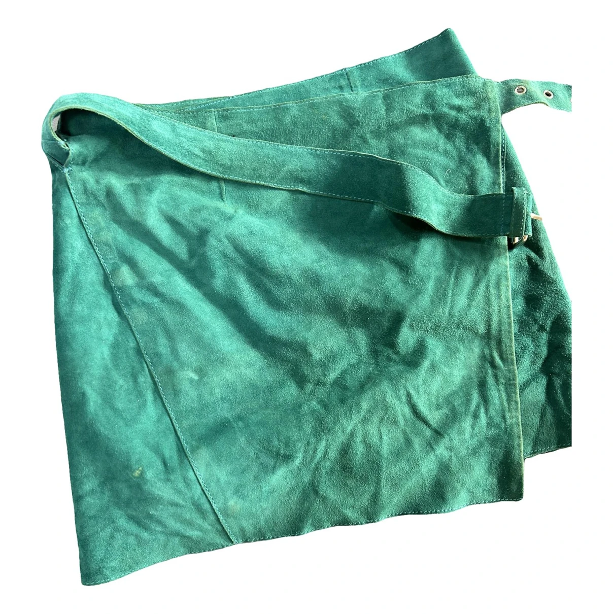 Pre-owned Maje Leather Mini Skirt In Green