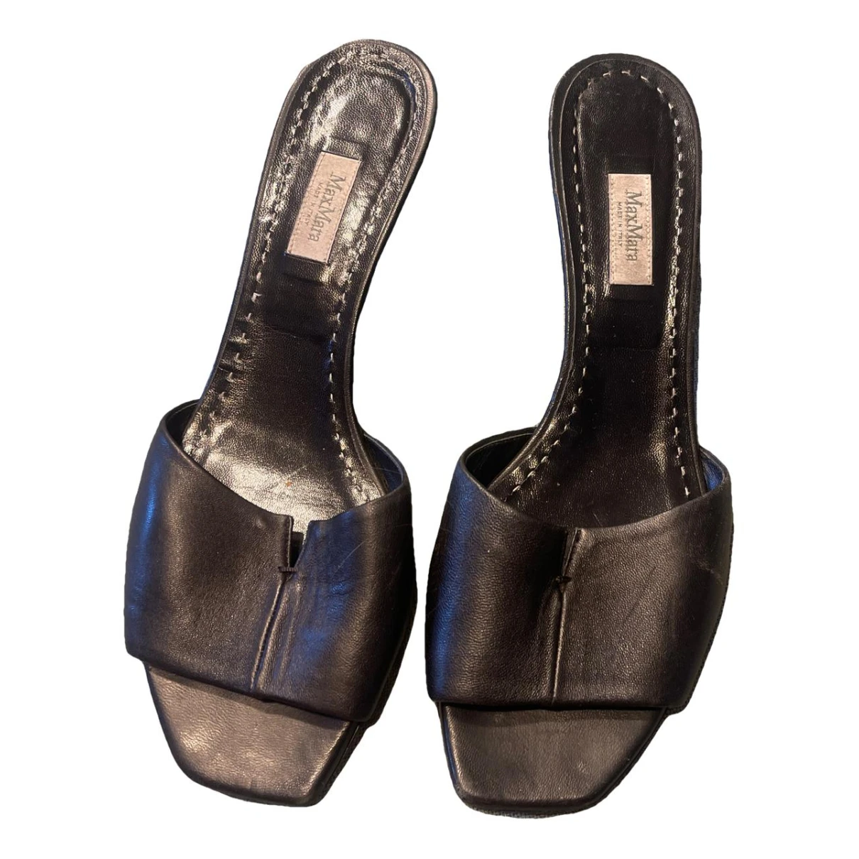 Pre-owned Max Mara Leather Mules & Clogs In Black