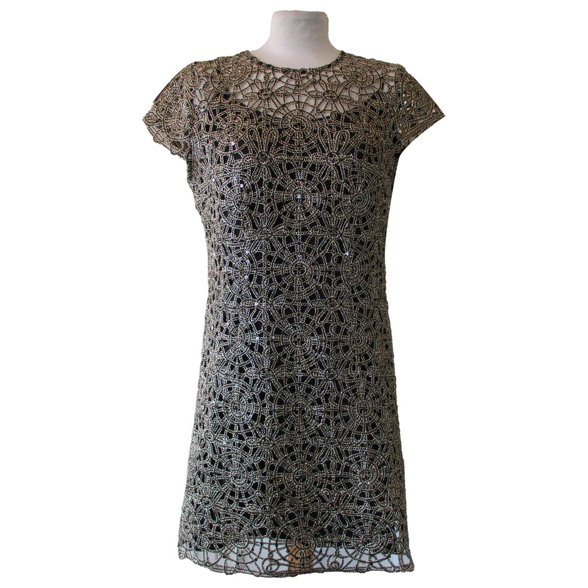 Pre-owned Paule Ka Lace Mid-length Dress In Gold