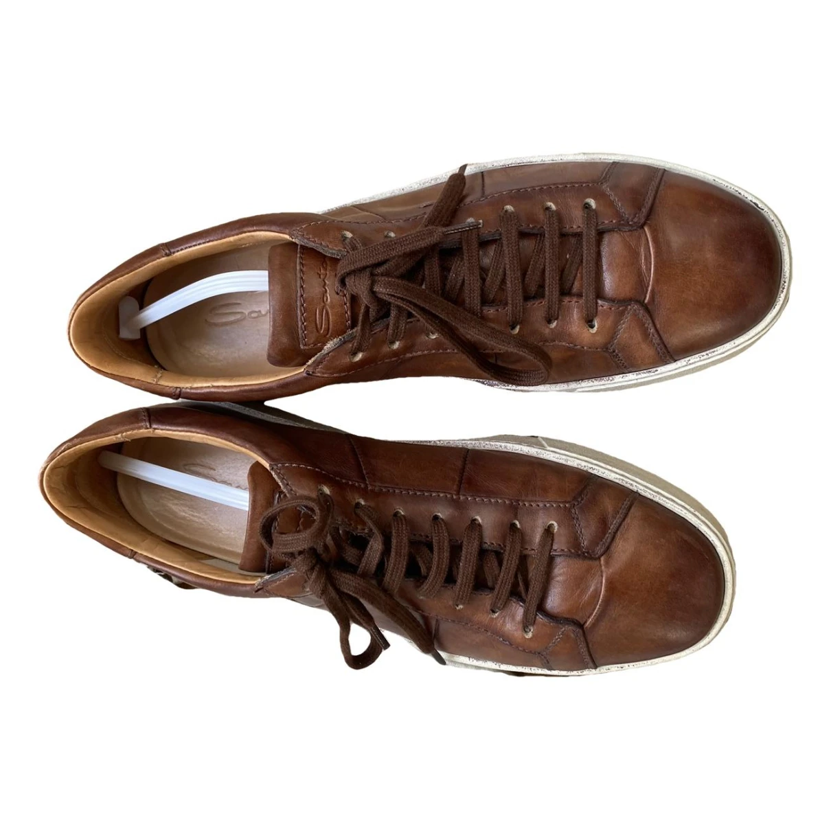 Pre-owned Santoni Leather Low Trainers In Beige