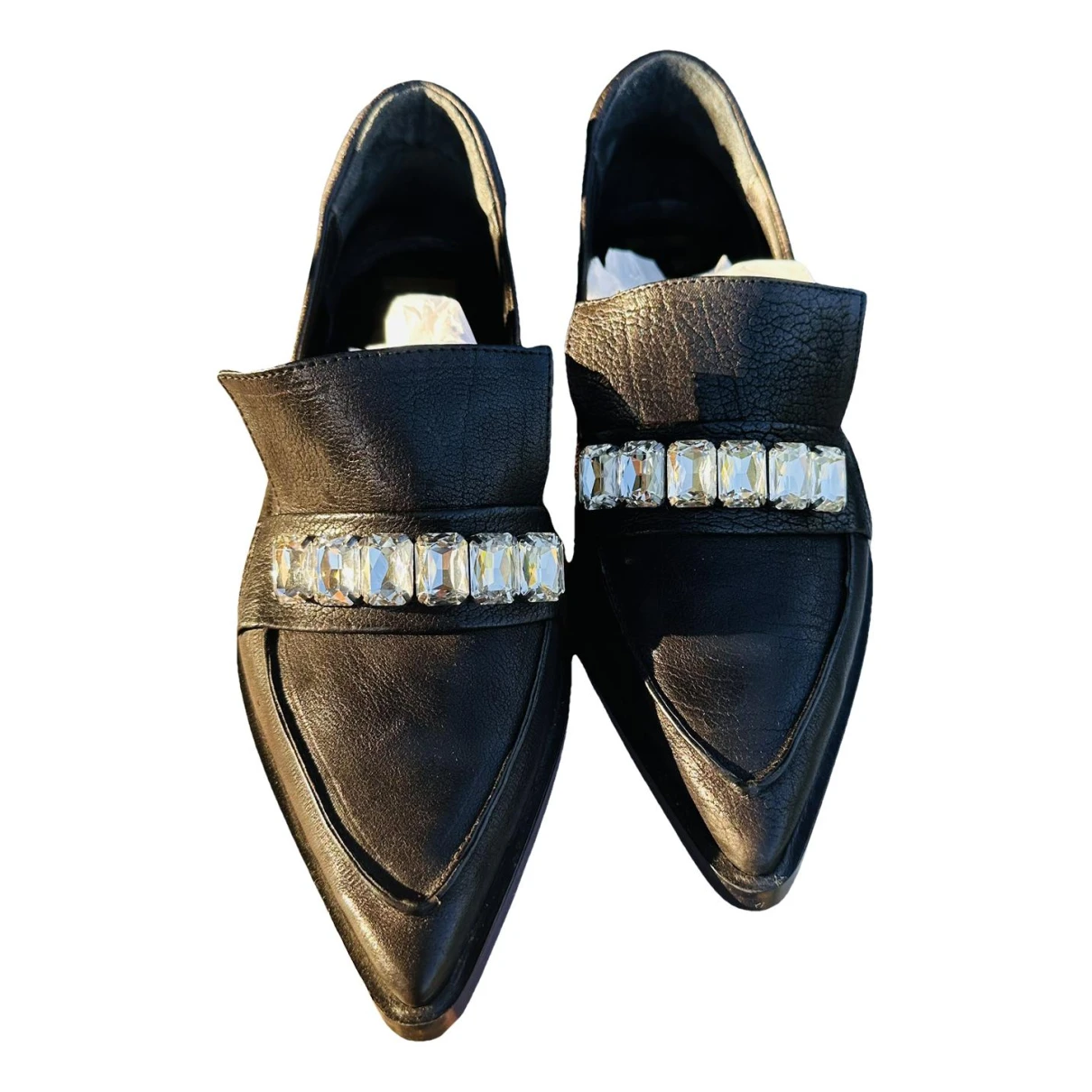 Pre-owned Ras Leather Flats In Black