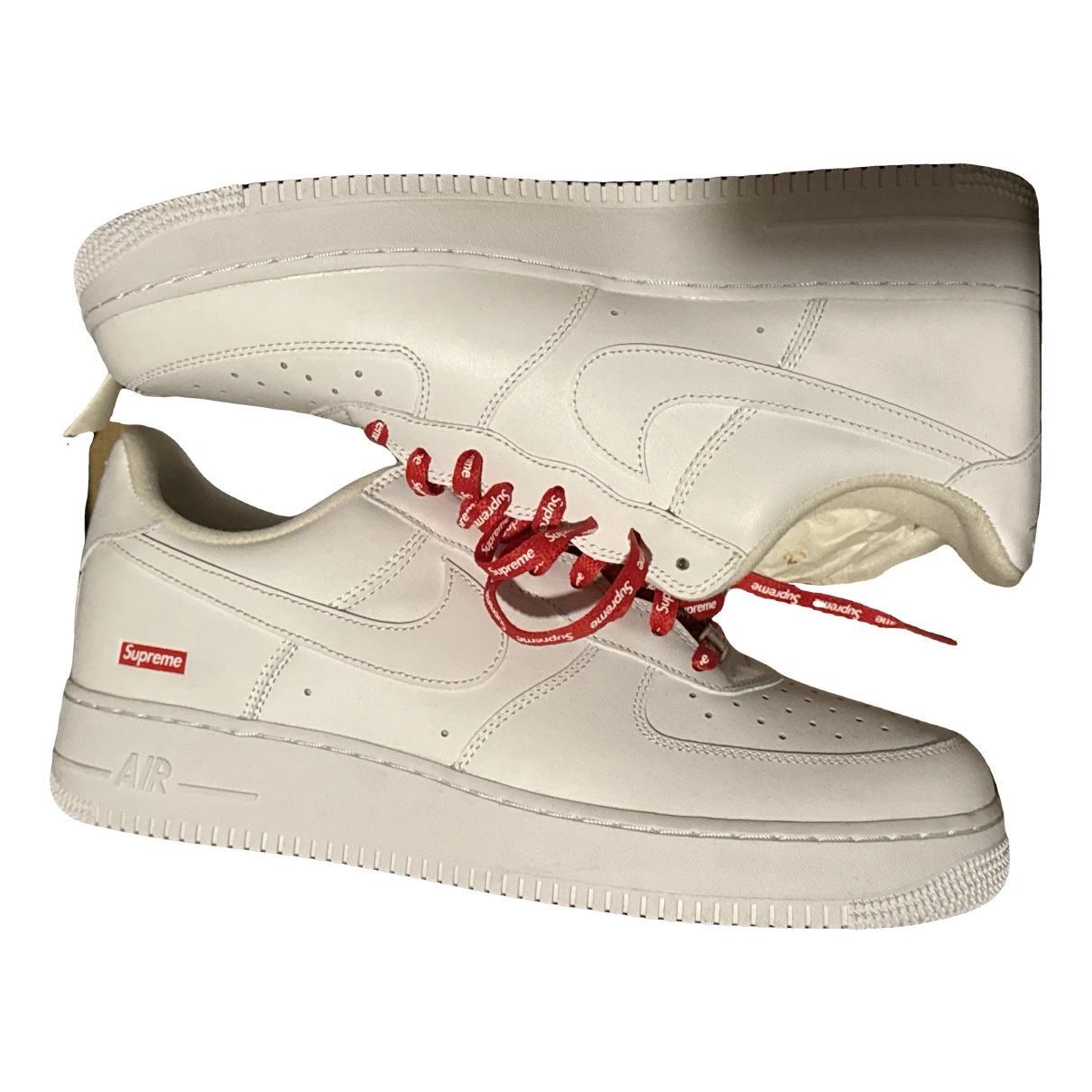 Pre-owned Nike X Supreme Leather Low Trainers In White