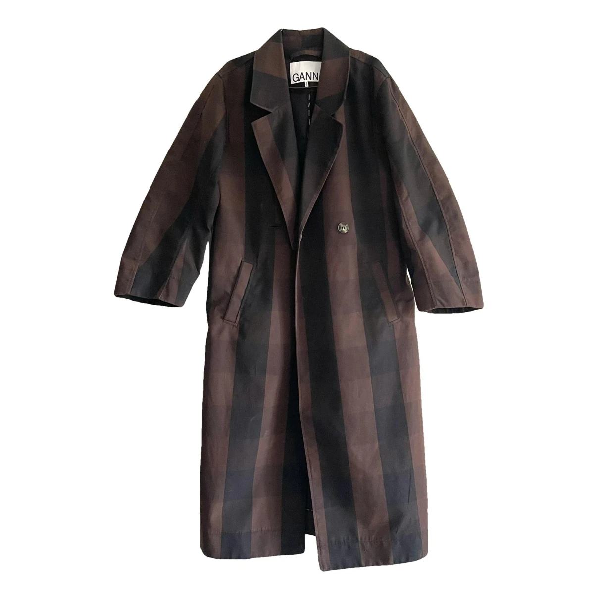 Pre-owned Ganni Trench Coat In Brown