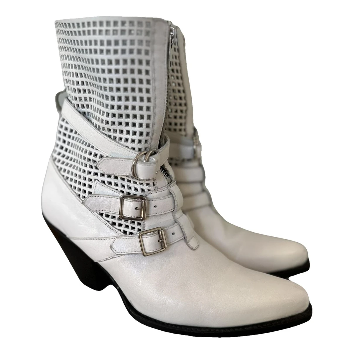 Pre-owned Celine Leather Western Boots In White