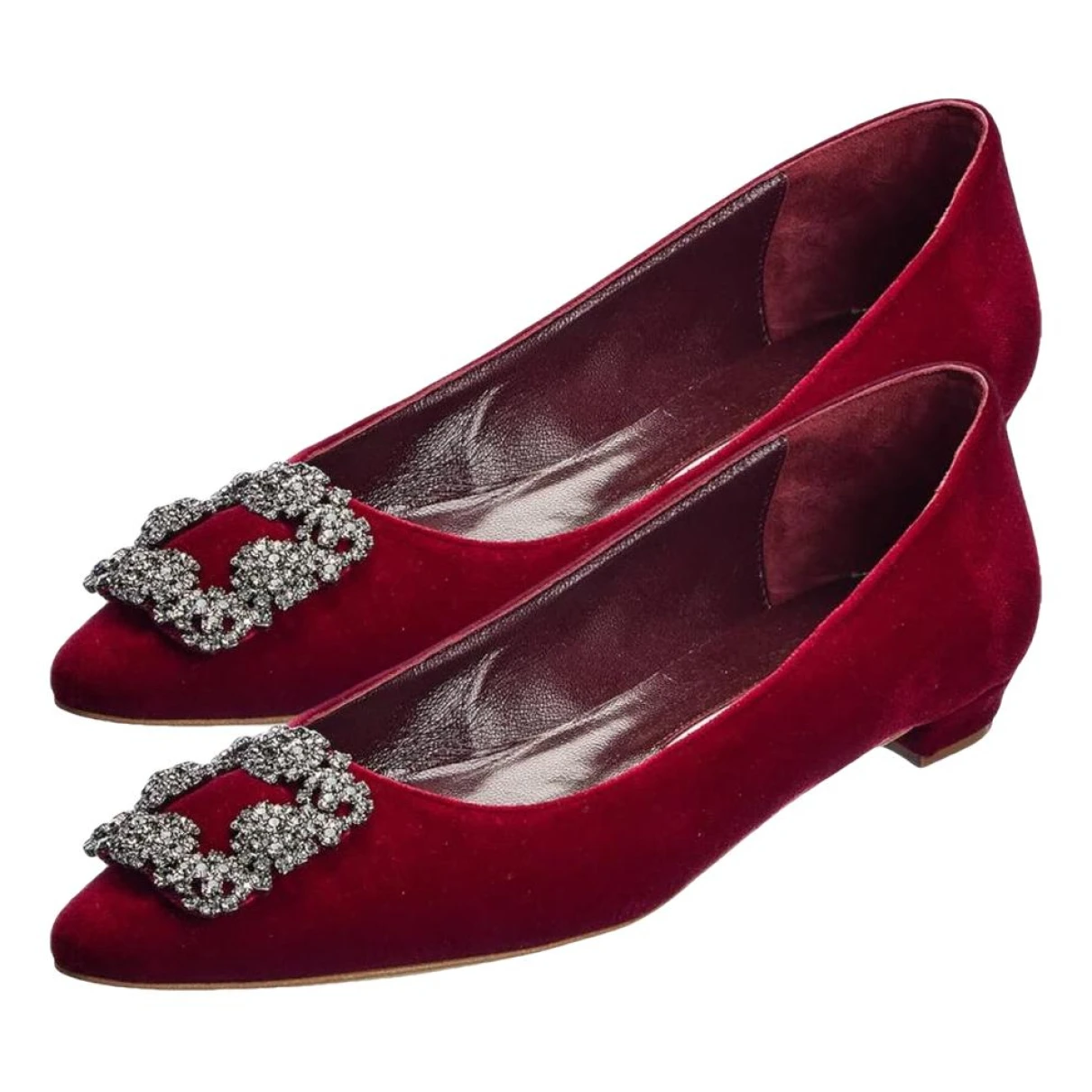 Pre-owned Manolo Blahnik Hangisi Ballet Flats In Red