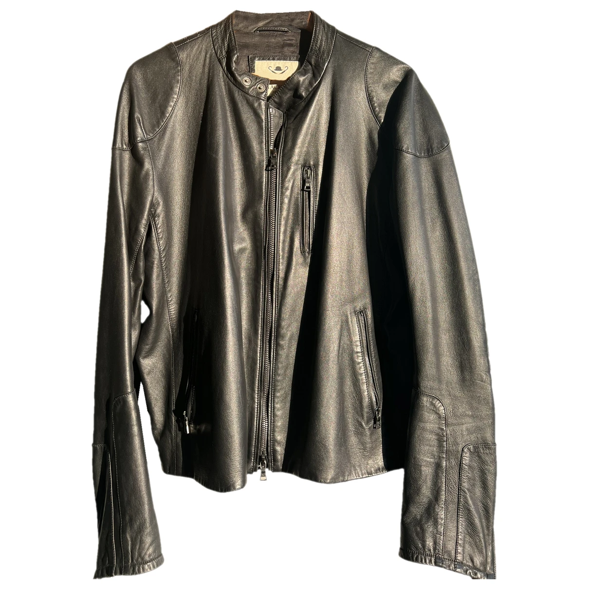 Pre-owned Hackett London Leather Jacket In Black