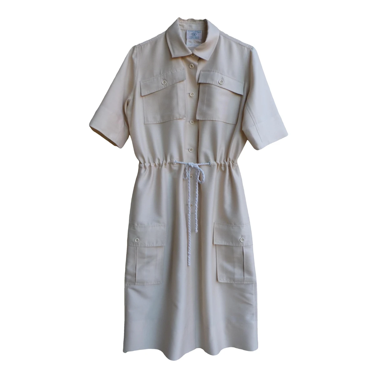 Pre-owned Courrã¨ges Silk Mid-length Dress In Beige