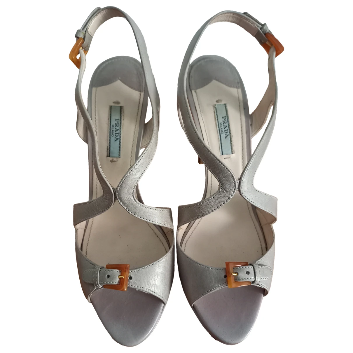 Pre-owned Prada Flame Leather Sandals In Grey
