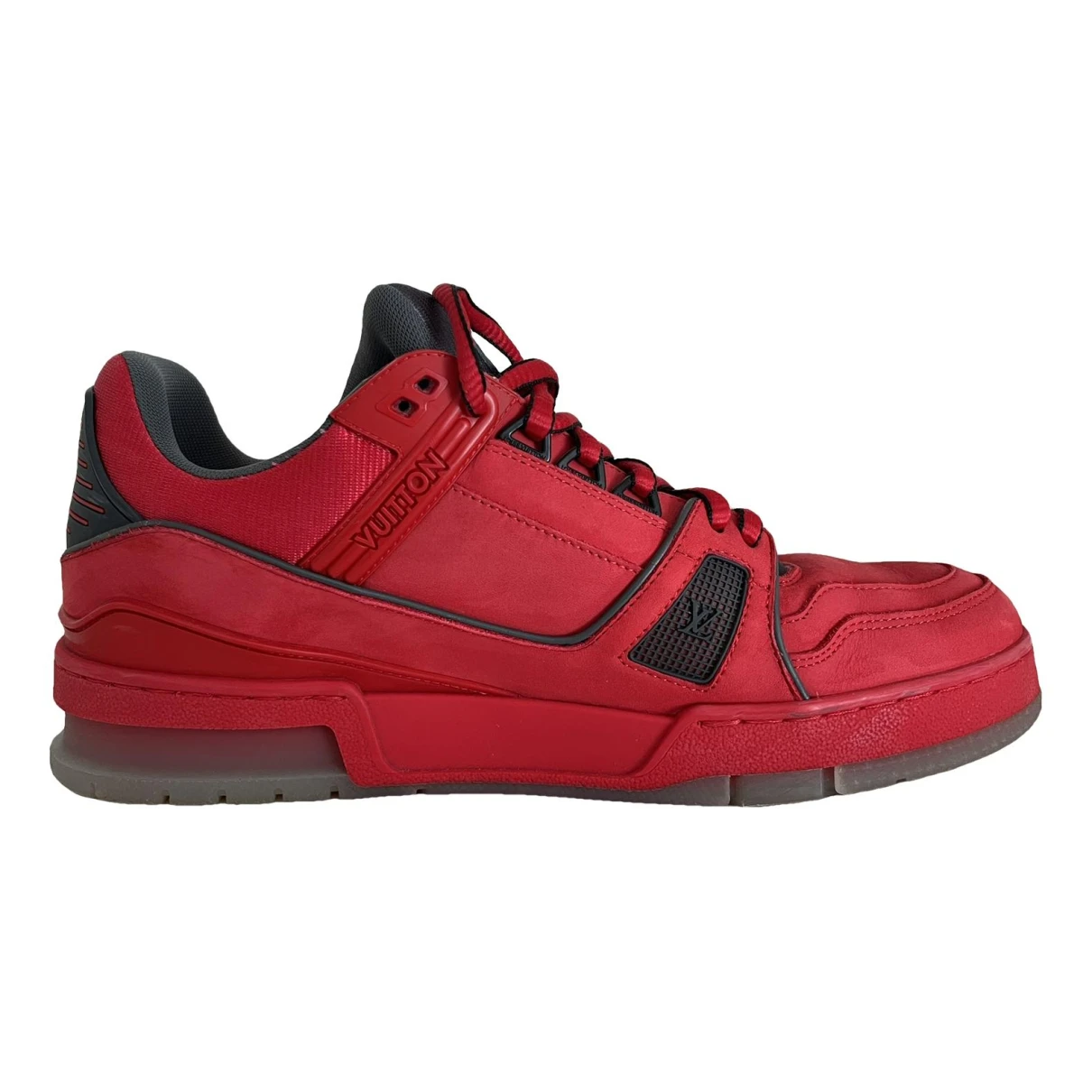 Pre-owned Louis Vuitton Lv Trainer Leather High Trainers In Red