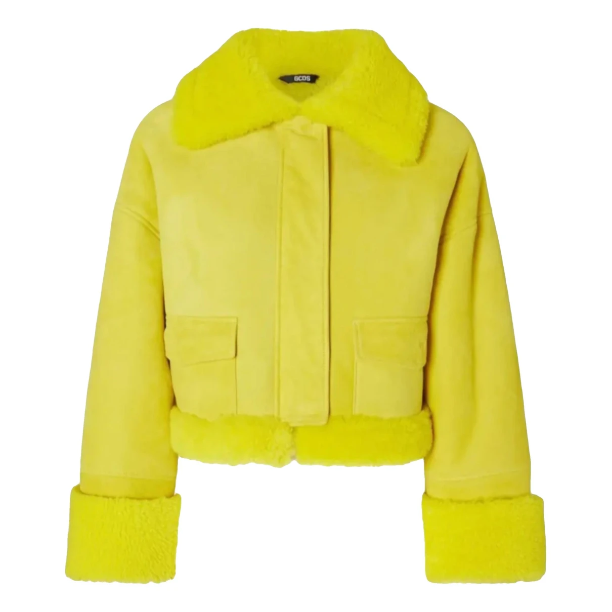 Pre-owned Gcds Leather Biker Jacket In Yellow