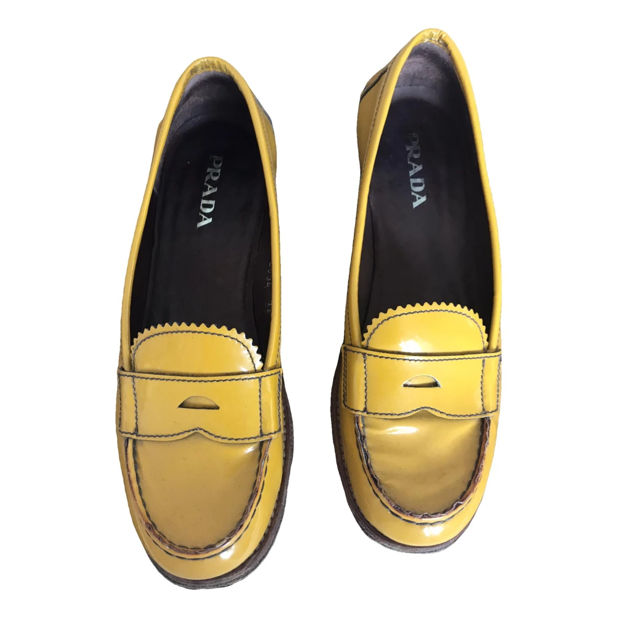 Pre-owned Prada Patent Leather Flats In Yellow