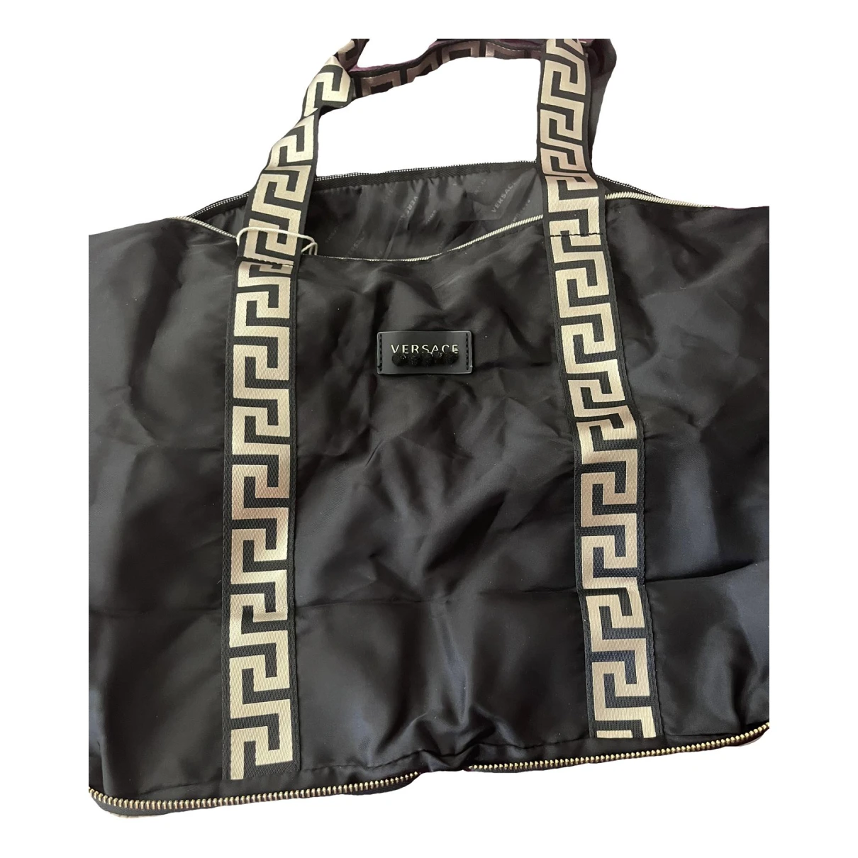 Pre-owned Versace Cloth Handbag In Black