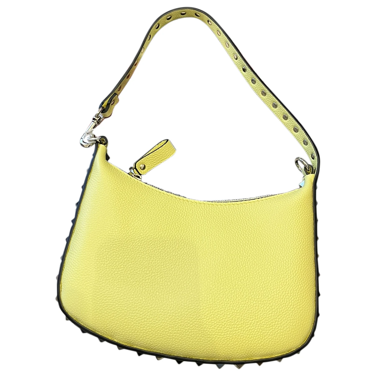 Pre-owned Valentino Garavani Rockstud Hobo Leather Handbag In Yellow