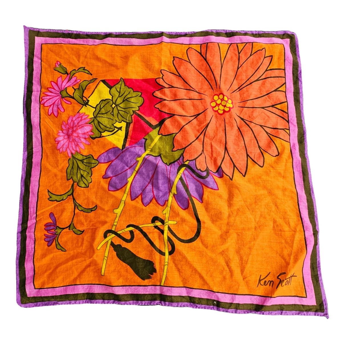 Pre-owned Ken Scott Silk Handkerchief In Orange
