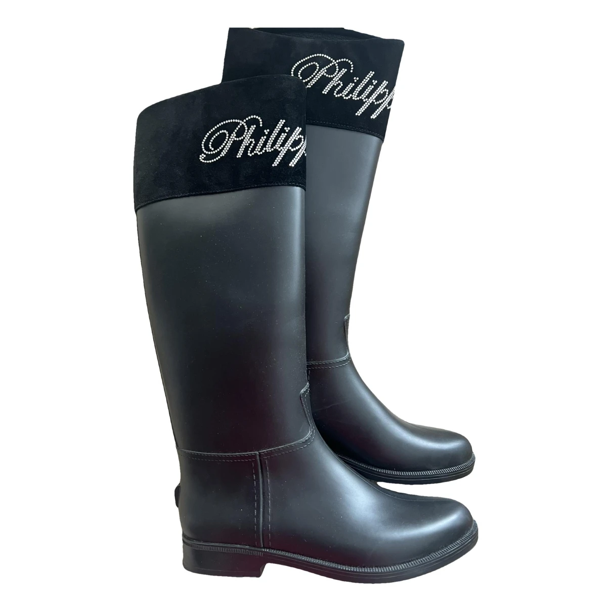 Pre-owned Philipp Plein Wellington Boots In Black