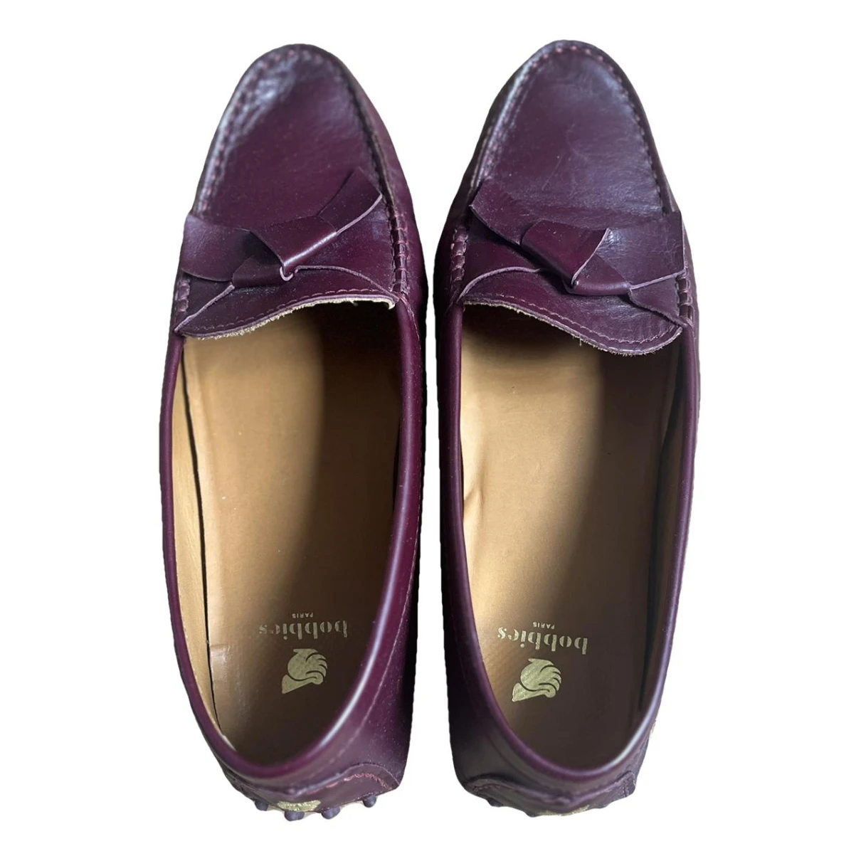 Pre-owned Bobbies Leather Flats In Burgundy