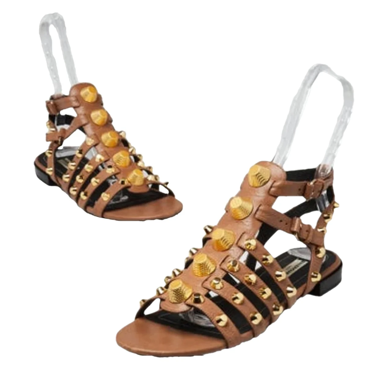 Pre-owned Balenciaga Bb Leather Sandal In Brown