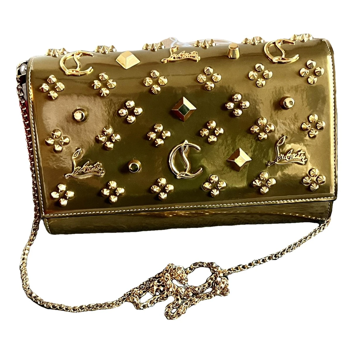 Pre-owned Christian Louboutin Patent Leather Clutch Bag In Gold