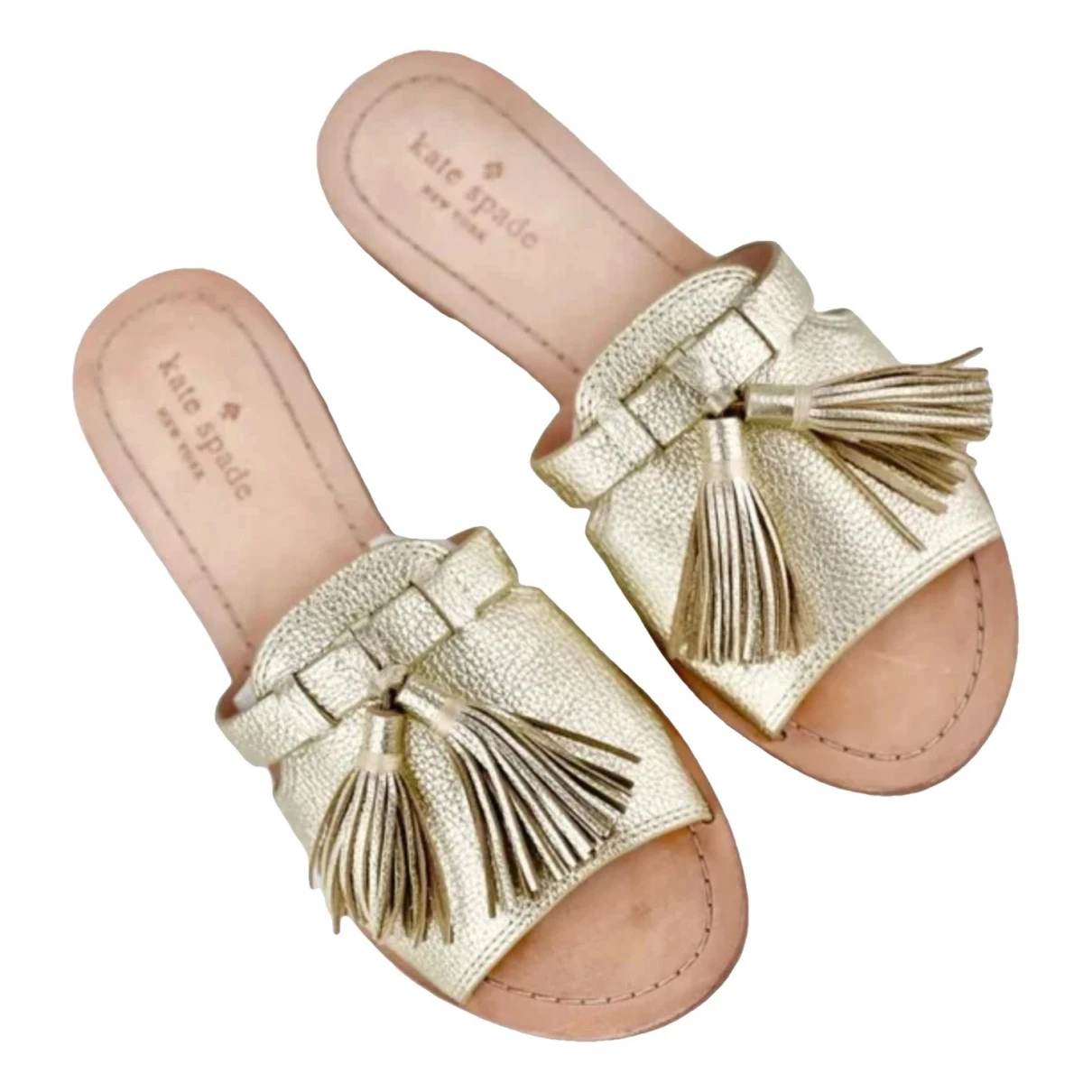 Pre-owned Kate Spade Leather Flats In Gold