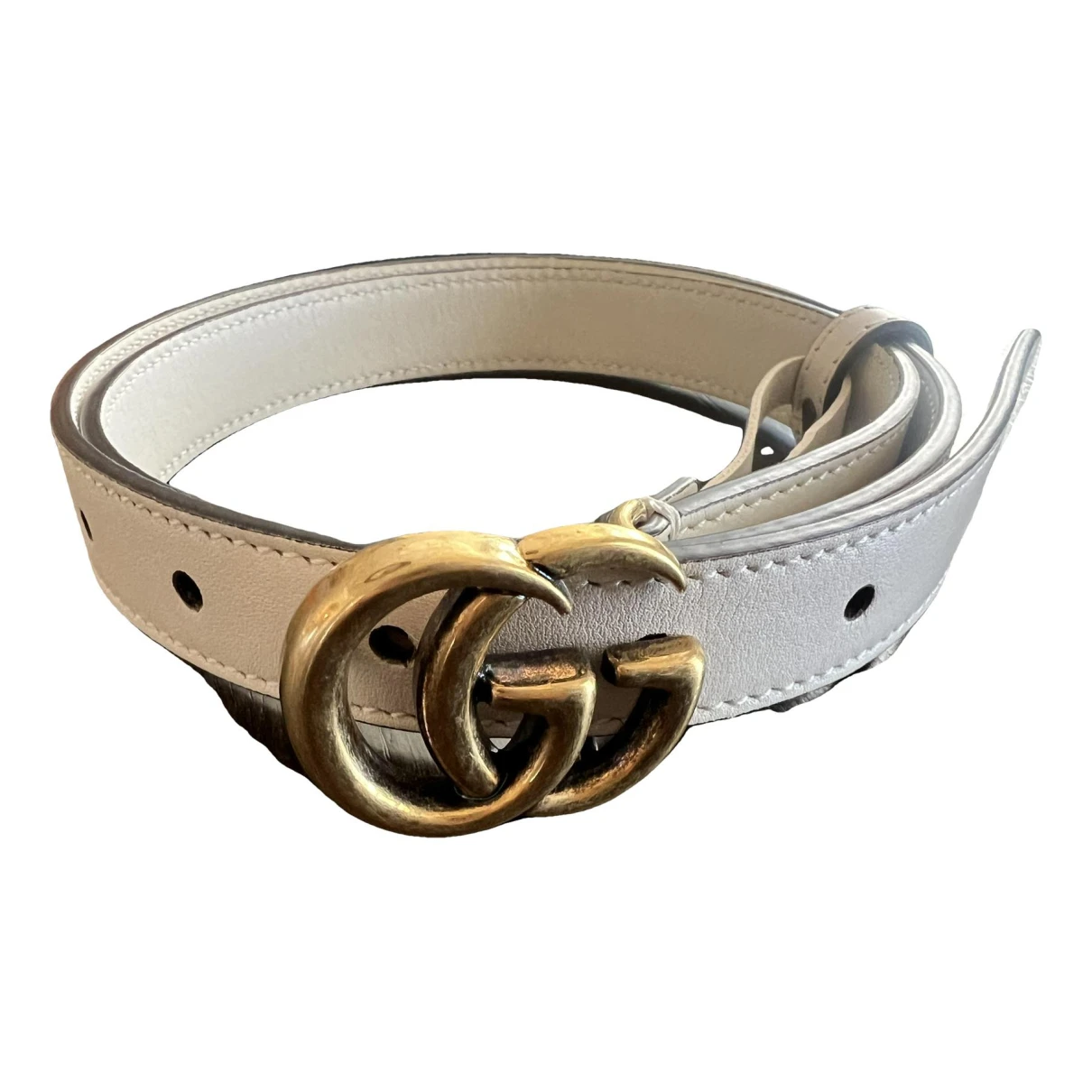 Pre-owned Gucci Gg Buckle Leather Belt In White