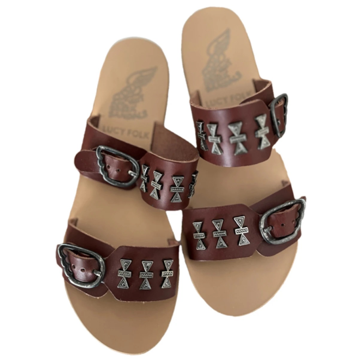 Pre-owned Lucy Folk Leather Sandal In Brown