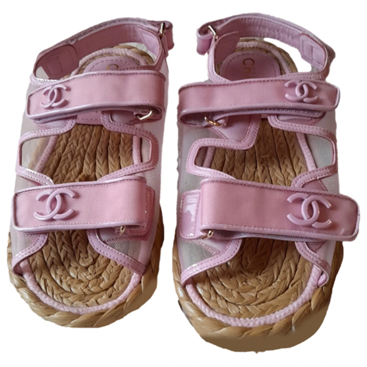 Pre-owned Chanel Dad Sandals Patent Leather Sandal In Pink