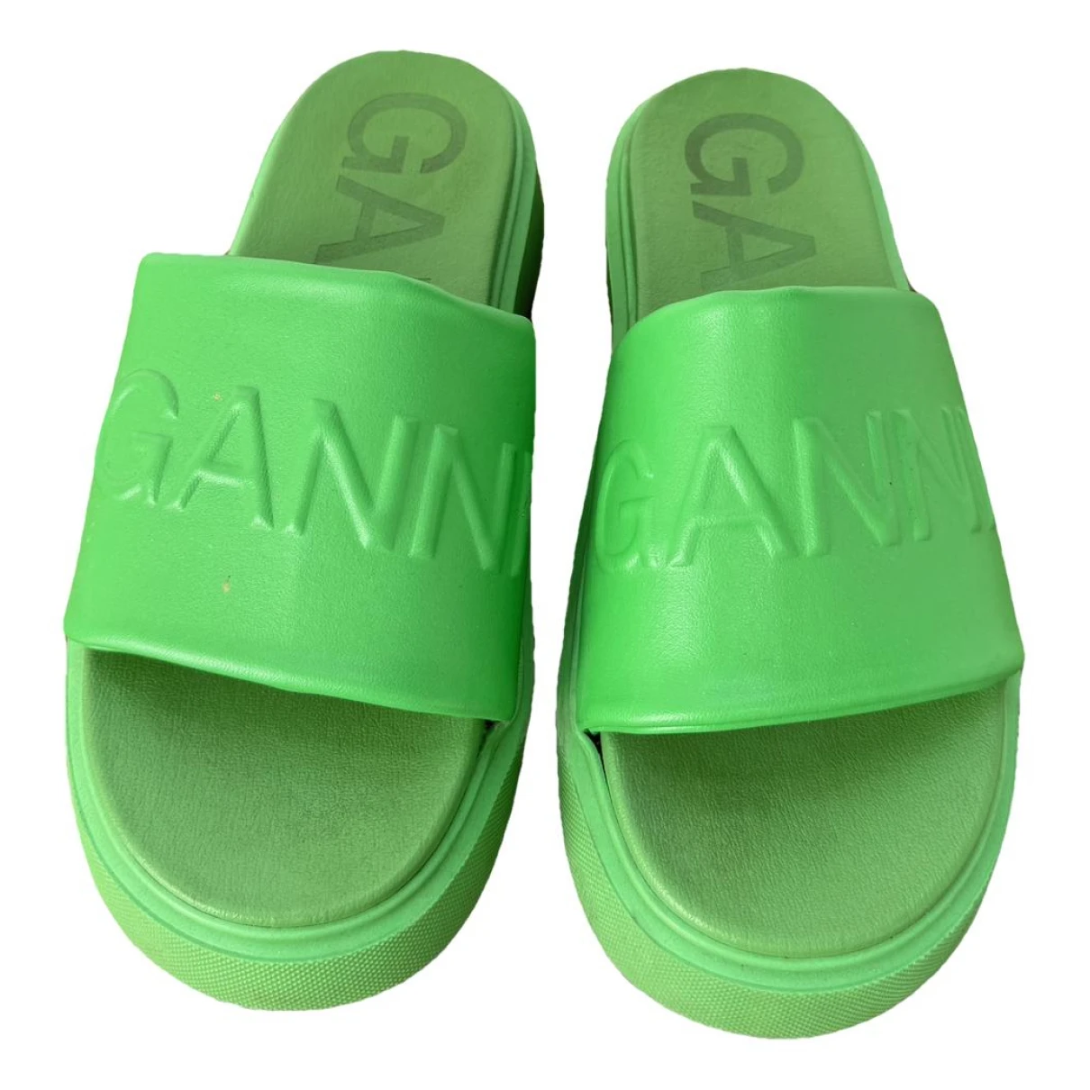 Pre-owned Ganni Leather Flats In Green