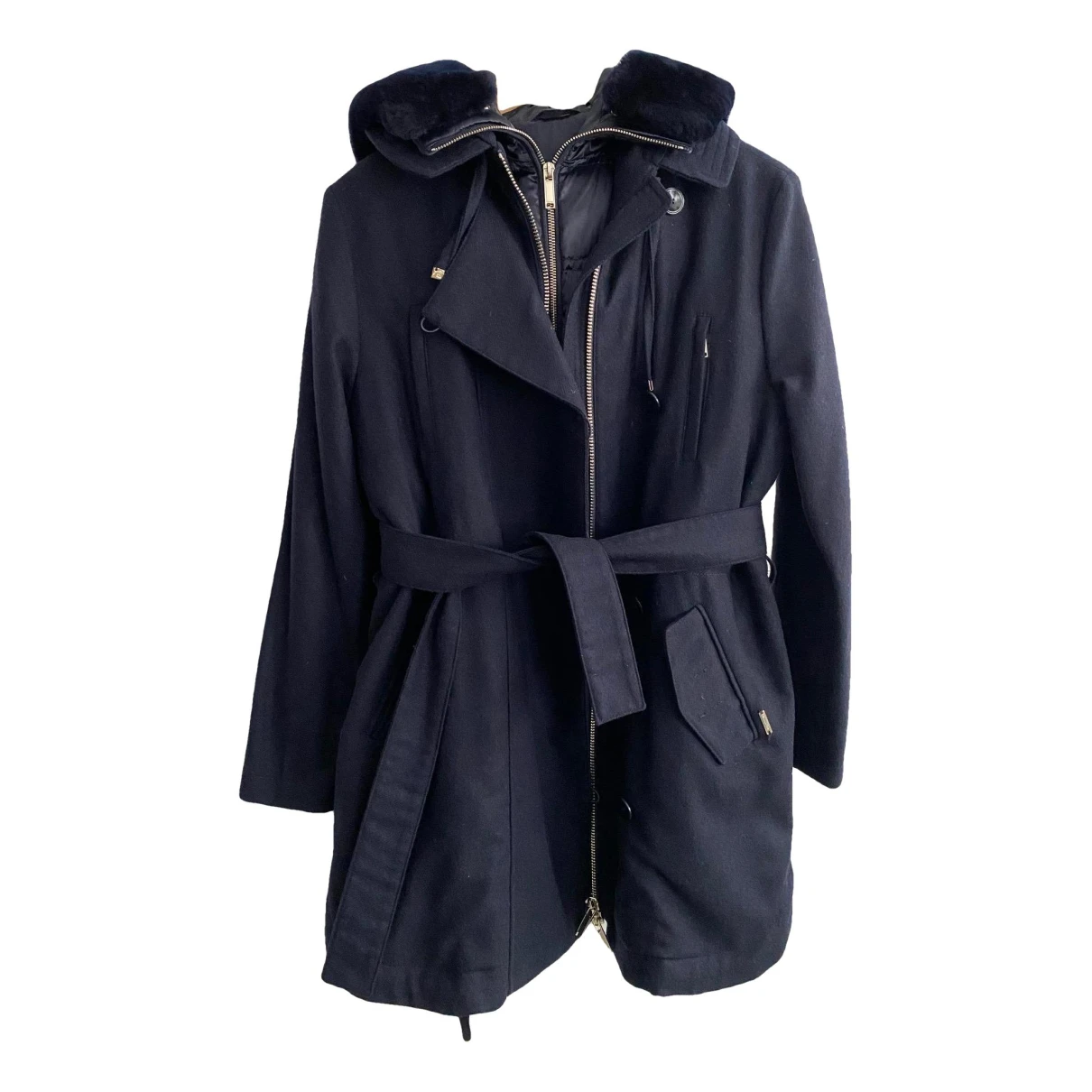 Pre-owned Massimo Dutti Wool Parka In Navy