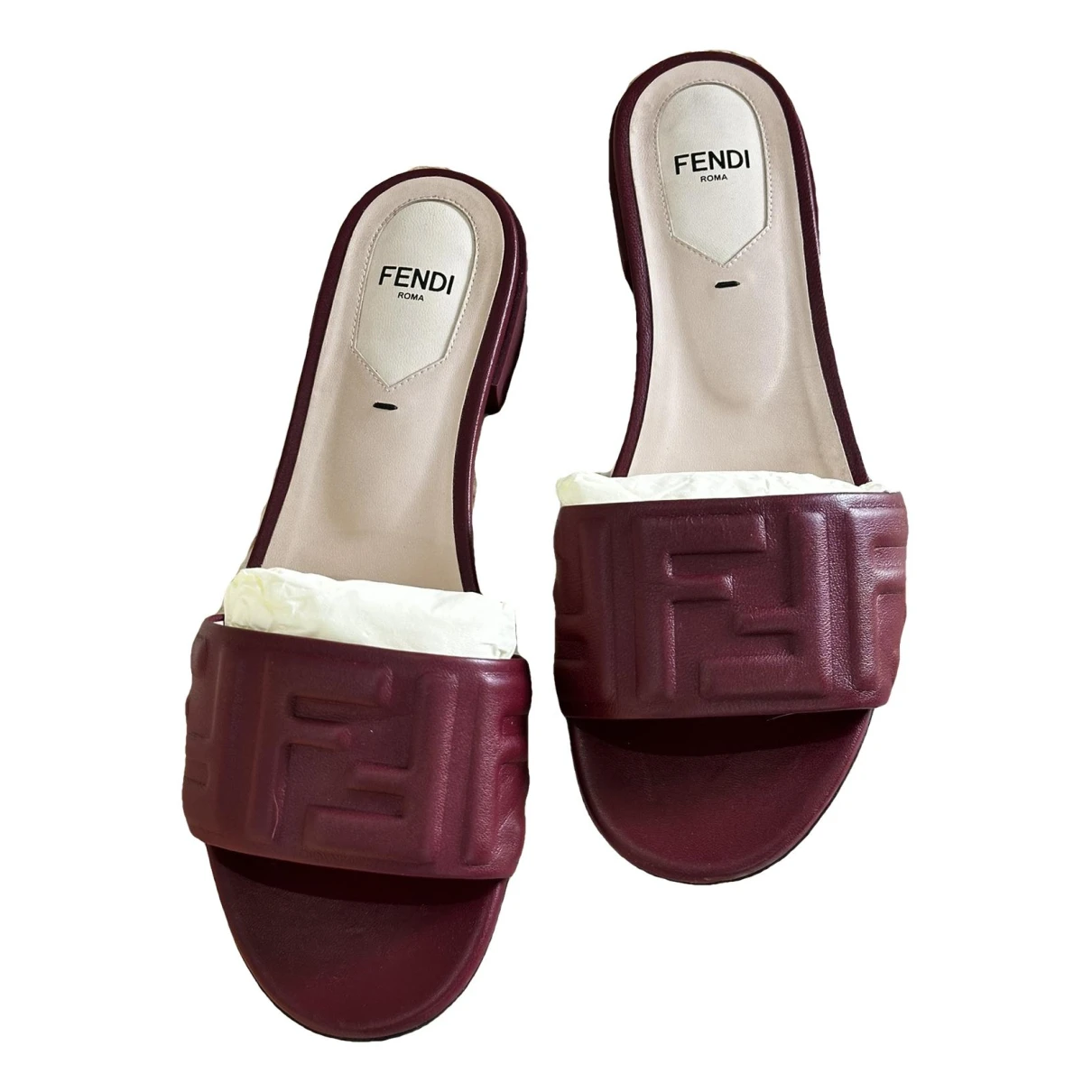 Pre-owned Fendi Leather Mules In Burgundy