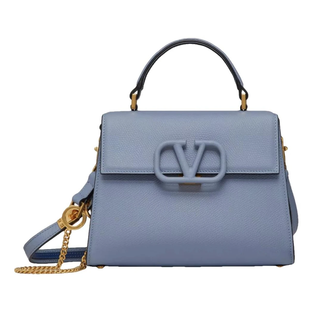 Pre-owned Valentino Garavani Vsling Top Handle Leather Handbag In Blue