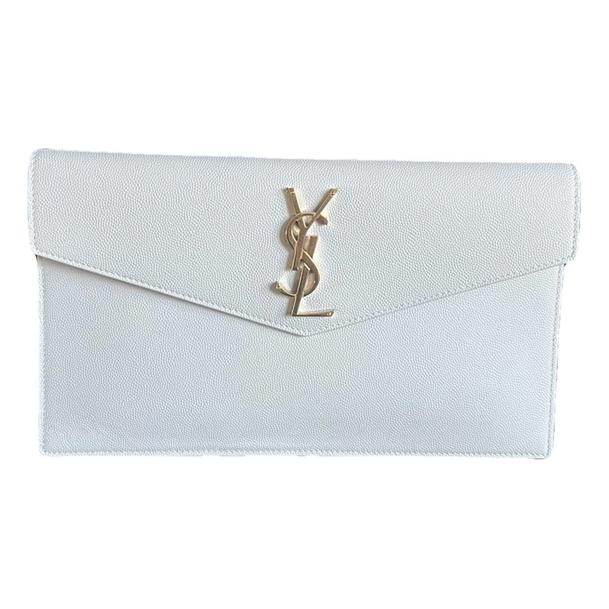 Pre-owned Saint Laurent Kate Monogramme Leather Clutch Bag In White