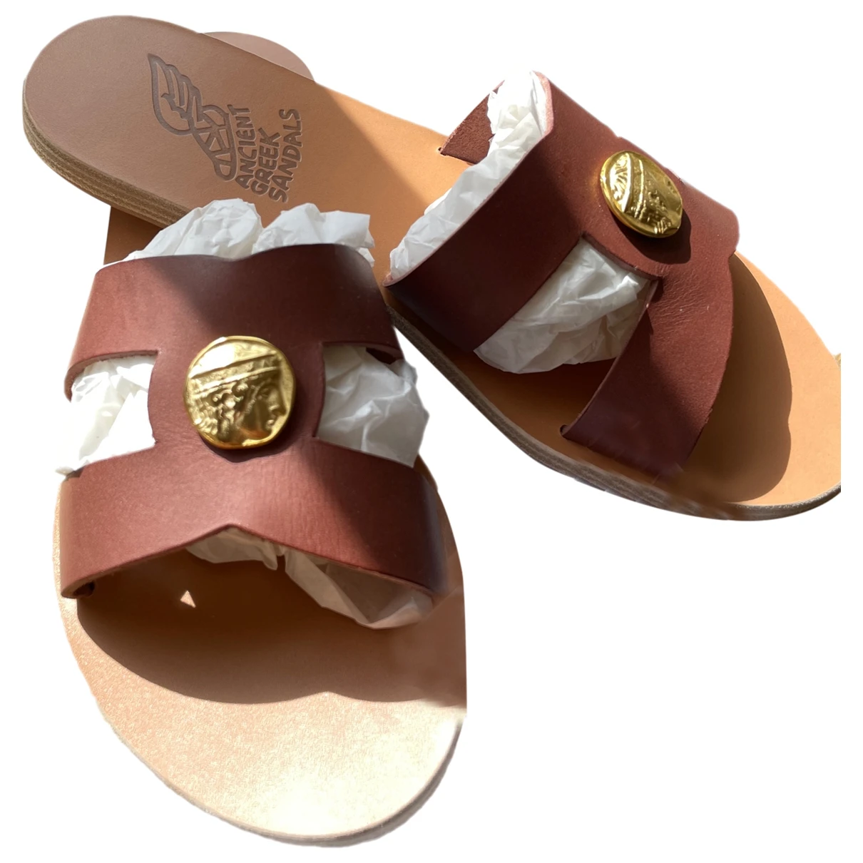 Pre-owned Ancient Greek Sandals Leather Mules In Brown