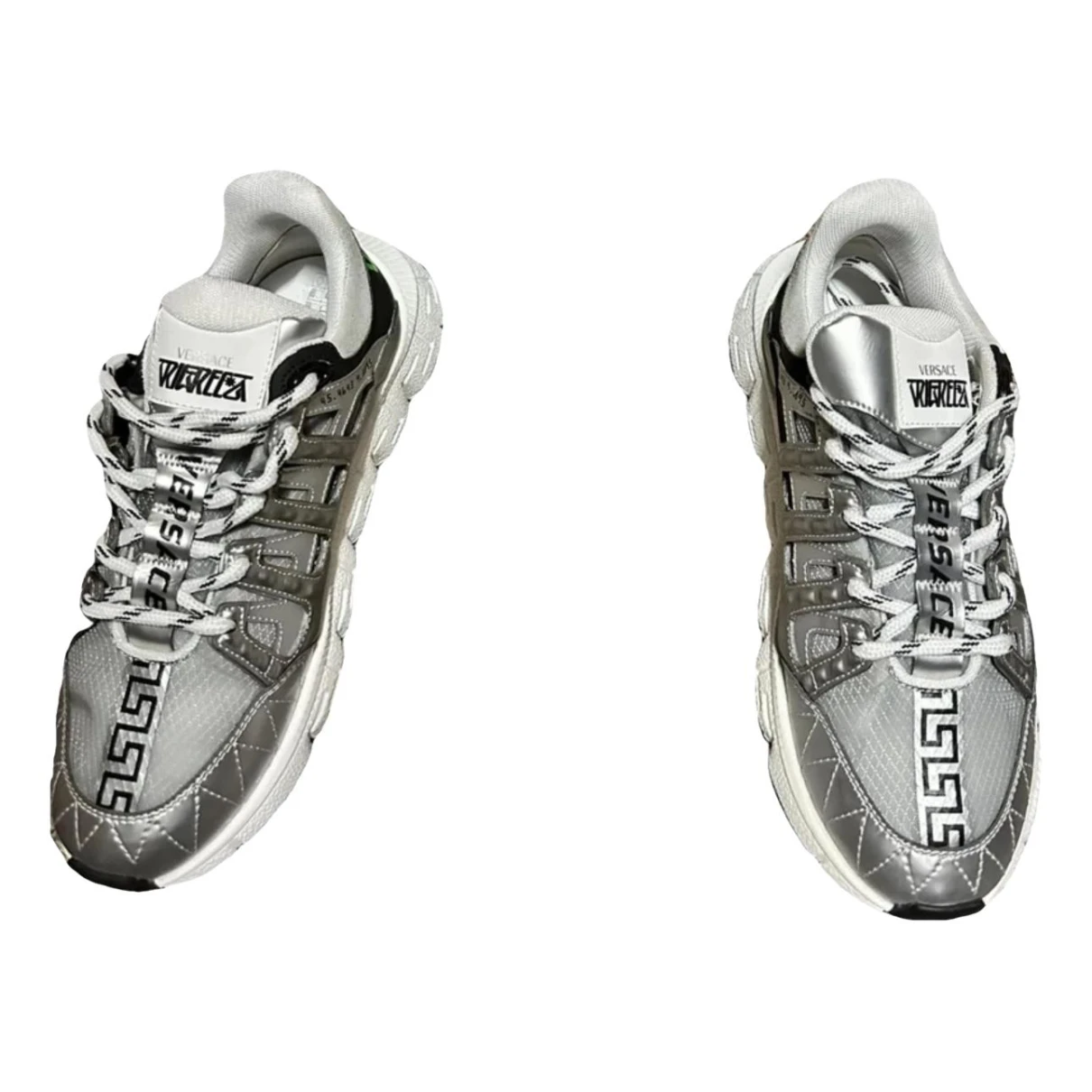 Pre-owned Versace Leather Trainers In Grey