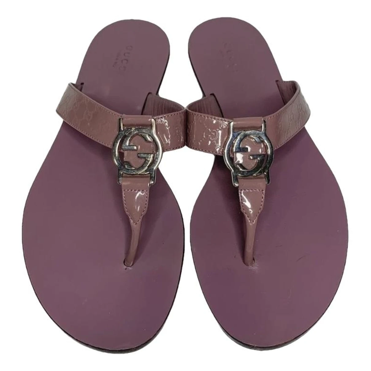 Pre-owned Gucci Double G Patent Leather Flip Flops In Purple